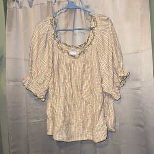 Old Navy Cream and Green Plaid Blouse